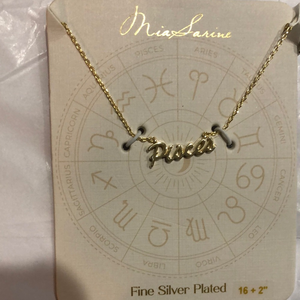 Mia Sarine Pisces zodiac sign gold plated fine silver‎ plated 16” necklace new